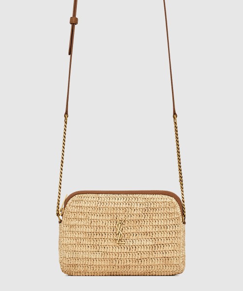 [SAINT LAURENT-생로랑]라피아 및 베지터블 태닝 가죽 소재의 GABY 지퍼 파우치 774293