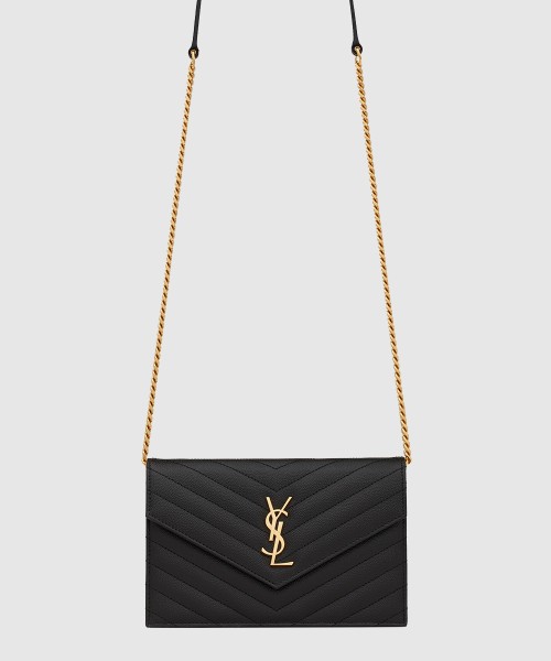 [SAINT LAURENT-생로랑]그랑 드 뿌드르 가죽 소재 cassandre 엔벨로프 체인 지갑 742920